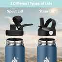 Insulated Water Bottle 32 oz with Straw, Stainless Steel Wide Mouth Water Bottle, Double Wall Vacuum Leak Proof with Straw Lid & Spout Lid for Sports or Office, Keep Cold or Hot Up to 24 Hrs