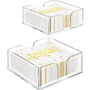 2 Pack Acrylic Guest Towel Napkin Holder, Clear Hand Towel Holder for Bathroom, Paper Hand Towels Storage Tray, Disposable Paper Towel Holder for Kitchen, Parties, Weddings, Hotel, Restaurant (Square Clear 6.5"+7.5" Set)