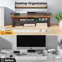 Monitor Stand Riser, 24 Inch Computer Monitor Stand for Desk, 2-Tier Wood Desk Shelf Organizer with Storage, Desktop Stand for Laptop/Screen/PC/Printer, Ergonomic Home Office Monitor Stand