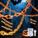 Halloween Chain String Lights,10.5 FT 175LED Plastic Chain Orange Light Battery Operated with Memory Timer,Waterproof Halloween decoration Indoor Outdoor for House,Skeleton Dog,Costume,Spooky,Party