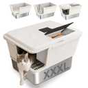 Ixaro XXL Enclosed Stainless Steel Litter Box with Lid, High Sided Metal Litter Pan Large with Litter Catch Step & Walkway Entry,Top Filter Holds Activated Carbon, Dual Odor Control,Easy to Clean