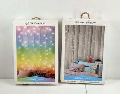 West & Arrow Cool White & Rainbow LED Curtain Lights Battery Operated Clear Wire