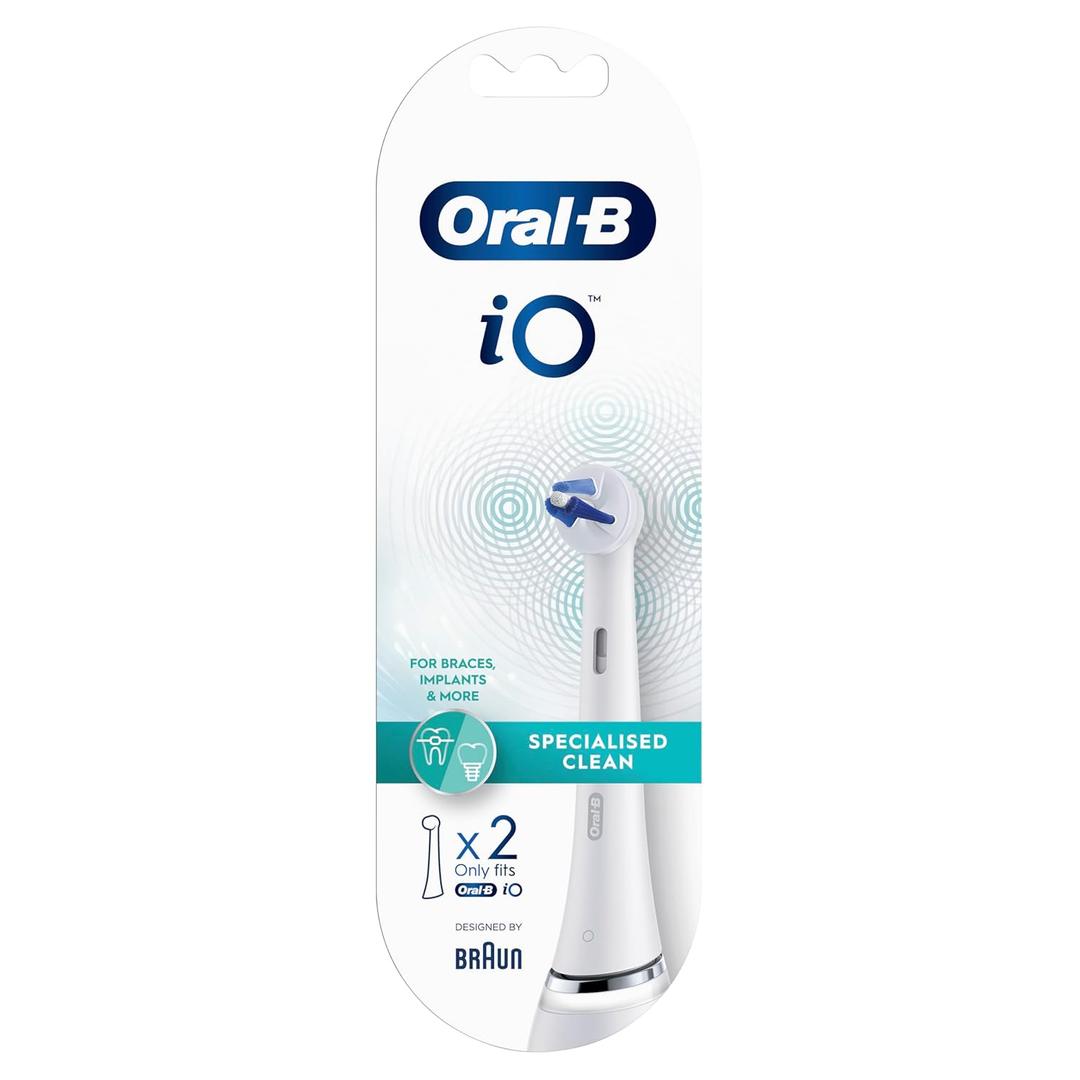 Oral-B iO Specialised Clean Electric Toothbrush Head, Precisely Angled Tufts for Deeper Plaque Removal for Hard to Reach Areas, Pack of 2, White (Inner Material: Textile)