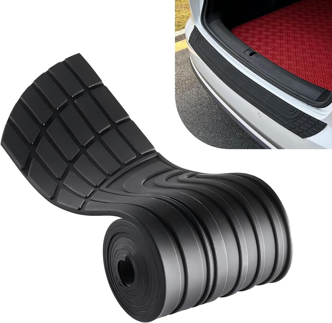 Car Rear Bumper Protector, Flexible Silicone Cuttable Body Protection Strips, Rectangular-end Car Rear Bumper Cover, Universal Non-Slip Trunk Exterior Accessories (Black, 41" x 3.4")