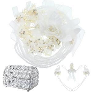 Vicenpal Wedding Lasso Rope and Crystal Jewelry Box Set Lazo para Boda White Lazo Cord with Silver Treasure Chest Box Catholic Unity Cord for Wedding Lasso Tradition Ceremony