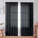 Simplebrand Black Sheer Curtains, 72" Length, 2 Panels Set - Light Filtering, Rod Pocket Window Curtains for Bedroom (Black, 59" W x 72" L)