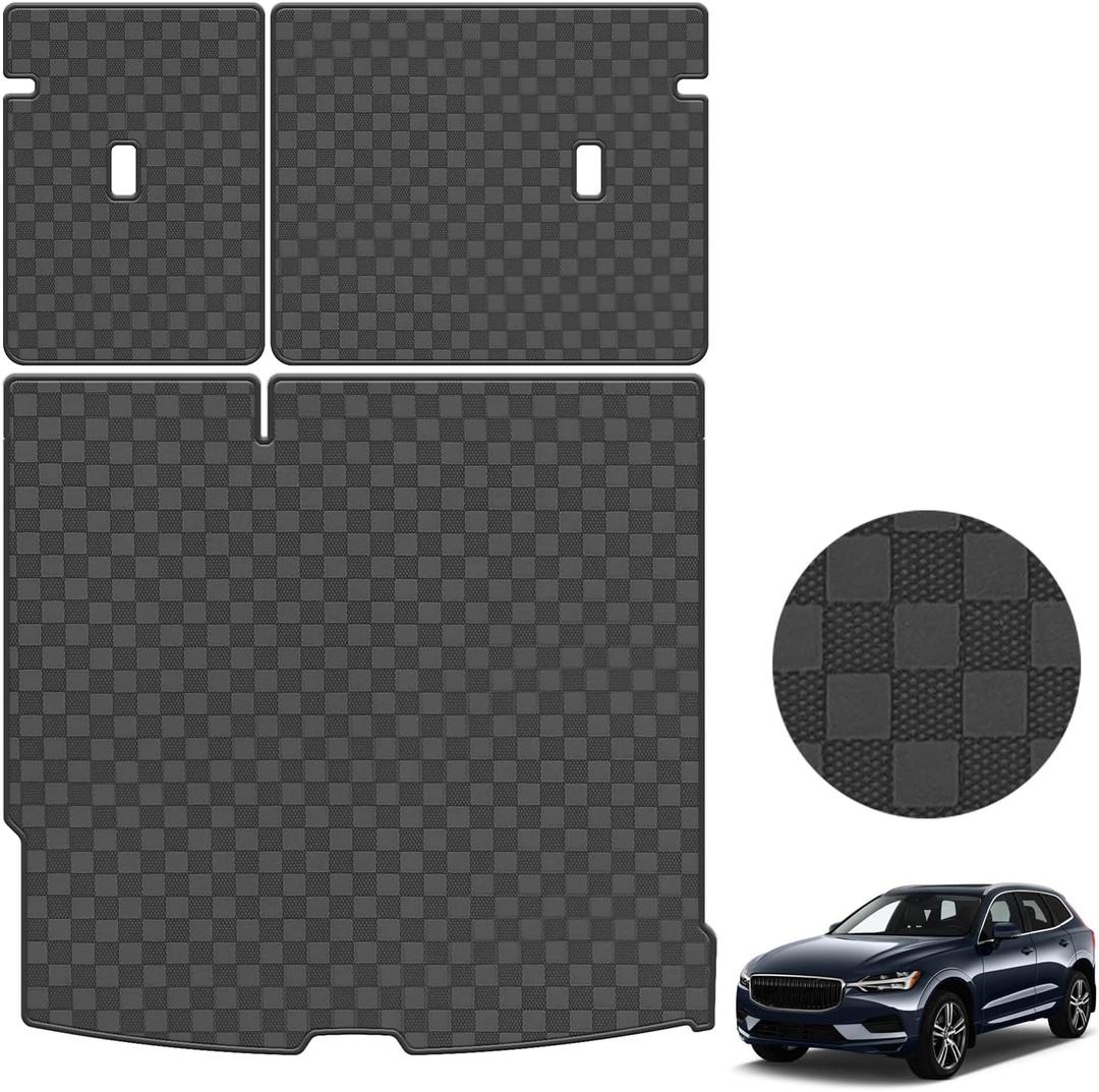Cargo Liner & Backrest Mat Fit for 2018-2025 Volvo XC60 Leather Trunk Mat Back Seat Cover Protector - All Weather Protection PU Leather Cargo Mats and Backrest Mat XC60 Accessories