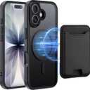 TopMade Mag-Safe Case for iPhone 17 with Magnetic Wallet Card Holder, Mag-Safe Phone Case with Magnetic Wallet Fit 4 Cards, Translucent Matte Shockproof Case for iPhone 17 6.3 inch, Black