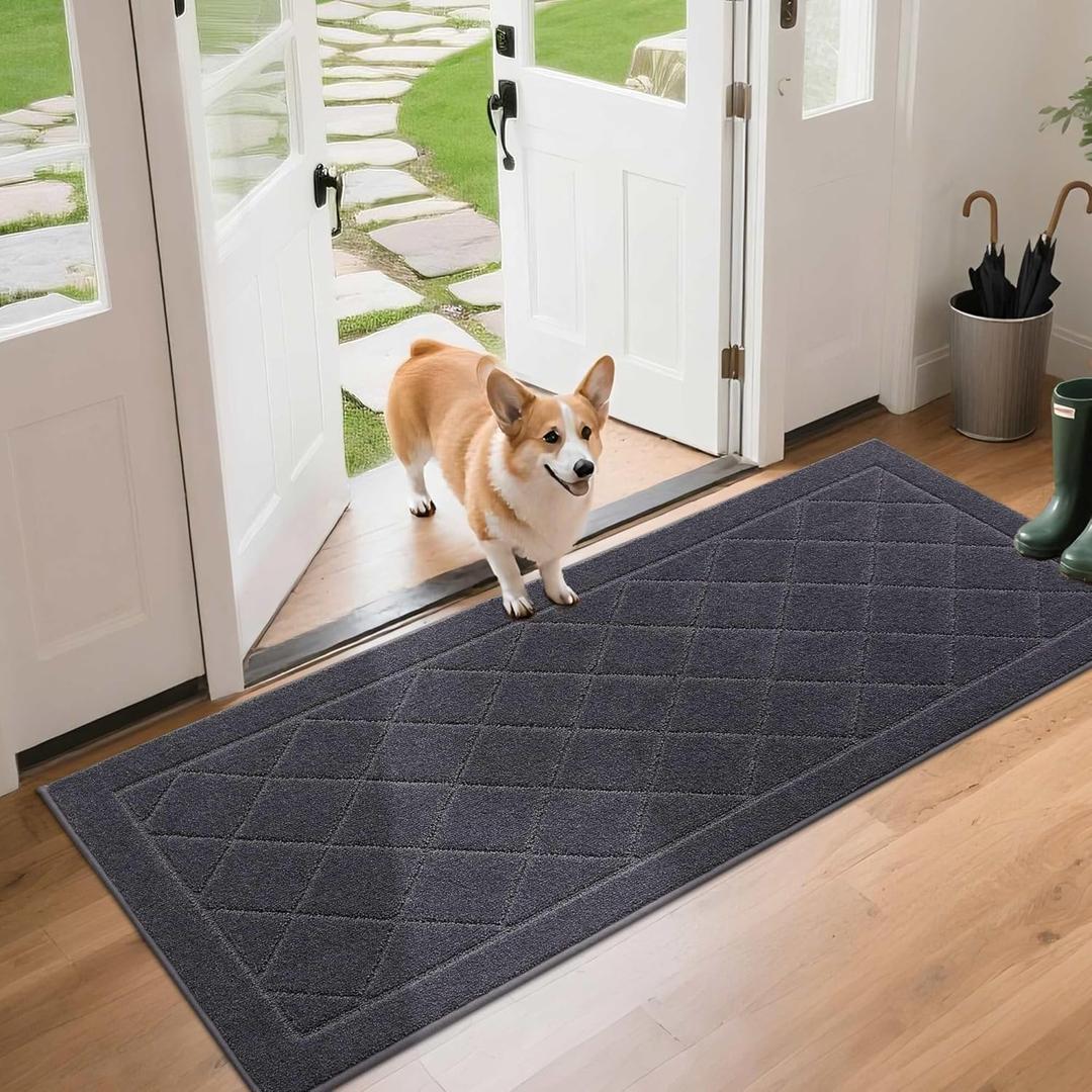 BEQHAUSE Dirt Trapper Door Mat 24" x 60", Doormat Non-Slip Entryway Rugs Washable, Dog Door Mat Stain Resistant and Absorbent Welcome Floor Mat for Front Back Door, Mud Wet Shoes & Paws, Dark Grey