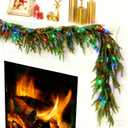 Christmas Garlands 9FT Artificial Norfolk Pine Garland with Light 100LED Fake Winter Pine Needles Greenery Garlands for Table Mantle Wall Holiday Porch Indoor Outdoor Christmas Decor (Multi-Colored)