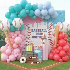 Ice Cream Drip Baseball Birthday Party Decorations Set Blue Pink Green Balloon Arch with Baseball Bat Balloons for Boys Girls Summer Birthday Sport Ice Cream Party Decorations
