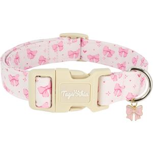 Pink Bow Dog Collar, Girl Dog Collars for Small Medium Large Dogs, Cute Cotton Puppy Collar with Adjustable Buckle, Gift for Female Dogs-S