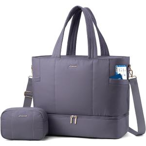 LOVEVOOK Travel Duffle Bag, Puffer Weekender Bags for Women with Shoe Compartment, Carry On Overnight Hospital Bag, Gym Tote (42L-Large, Light Purple)