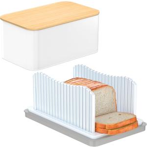 Bread Slicer with Box for Homemade, Foldable Bread Cutter with Crumb Tray, Adjustable Width Bread Slicing Guide for Loafs, Sandwiches, Bagels, and Cakes