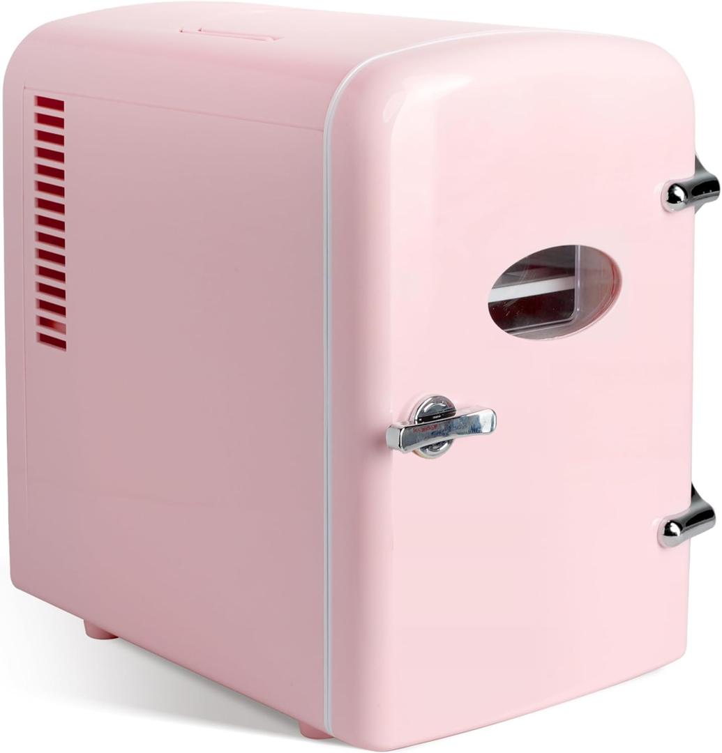 Simple Deluxe 4L 6 Can Mini Fridge with Observation Window, Portable Warmer & Cooler Compact Refrigerator, 100% Eco Friendly and Freon-Free, Pink.