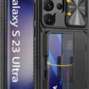Vihibii for Samsung Galaxy S23 Ultra Case with Card Holder (4 Cards) & Sliding Camera Cover & Kickstand, Shockproof Rugged Hard Back & TPU Edge Wallet Cover for Galaxy S23 Ultra 5G 6.8" 2023, Black