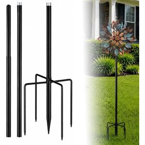 Heavy Duty Wind Spinner Replacement Pole, 72"/48" Adjustable 3-Piece Garden Windmill Parts with 5-Prong Base 22mm Thick Metal Pole, Sturdy & Wind-Resistant, Easy Assembly