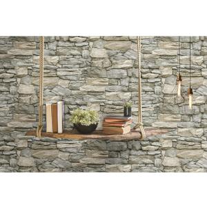 RoomMates RMK11962WP Gray and Taupe Stone Peel and Stick Wallpaper, Roll, Taupe (20.5" x 198")