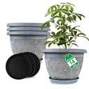 14 Inch Large Planter Pot for Plants Indoor Outdoor, 4 Pack Plastic Flower Pots with Drainage Hole & Tray, Modern Decorative Garden Pot with Saucer, Plant Container for House