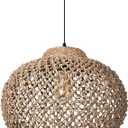 Arturesthome Boho Round Pendant Light,1-Light Rattan Chandelier Hand-Woven Wicker Pendant Light Coastal Beach Ceiling Hanging Light for Kitchen Island Living Room W 19.68"