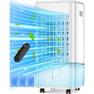 3-IN-1 Windowless Air Conditioner w/Double Tanks, Smart Timer, 3 Ice Packs, 60W Evaporative Air Cooler, 70 Oscillation, 3-Speed 25-INCH Swamp Cooler Air Conditioner Portable for Room