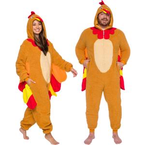 Funziez! Slim Fit Sherpa Adult Onesie - Animal Halloween Costume - Plush One Piece Cosplay Suit for Women and Men (Medium, Turkey)