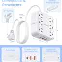 Power Strip with 20W USB Ports, 5 Ft Flat Plug Extension Cord with 6 AC Outlets, 3 USB Ports (1 USB C), Desk Wall Fast Charger, Non Surge Protector for Office, Dorm, Travel, Cruise Ship Essentials