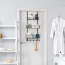 Over The Door 3 Tier Hanging Kitchen Storage Rack Heavy Duty Pantry Organizer with 3 Baskets and 5 Hooks - Metal Wire Basket for Kitchen, Bathroom, Office - Brown