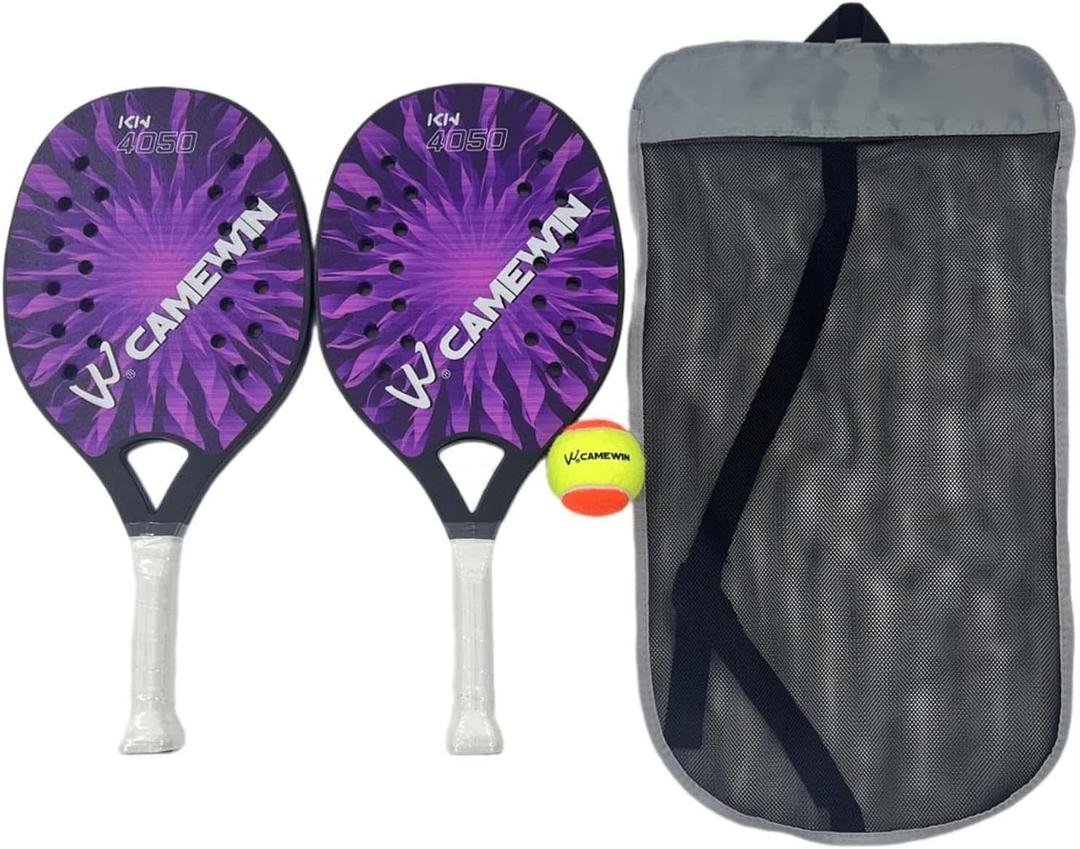 2Pcs Beach Tennis Rackets, Beach Tennis Racquet, Portable Lightweight Beach Tennis Paddles with Bag for Playground Courtyard (Purple)