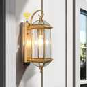 Solid Copper Dusk to Dawn Outdoor Wall Lantern, 20" Large Entry Satin Brass Porch Light with Clear Beveled Glass, Exterior Wall Sconce for Garage, Front Door & Patio, E26 Base