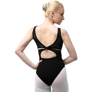 Dance Favourite Women's Black Mesh Cutout Leotard for Dance or Gymnastics (Black, S)