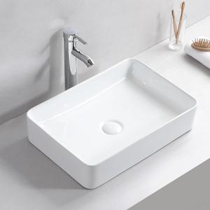 20 x13.6inch Bathroom Vessel Sink Rectangular Ceramic Sink Above Counter Basin White Porcelain Ceramic Vessel Vanity Sink Art Basin for Bathroom Lavatory Restroom, 20"X14"