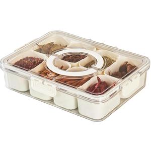 Divided Serving Tray with Lid and Handle - 8 Compartments Snackle Box Container - Snack Fruit and Veggie Tray - Kitchen Storage Organizer for Travel Charcuterie Candy Nuts Beach Essentials