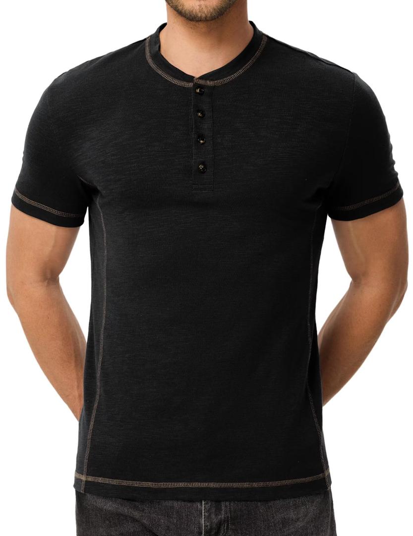 Dokotoo Men Men's Casual Henley Shirts Crew Neck Short Sleeve Classic Button Solid Lightweight Pullover Tees Tops, Small