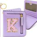 COSHAYSOO Unique Christmas Stocking Easter Basket Stuffer Gifts for Daughter Granddaughter Niece from Mom Grandma Auntie Small Wallet RFID Bifold Initial Chenille Letter K Purple (Lavender)