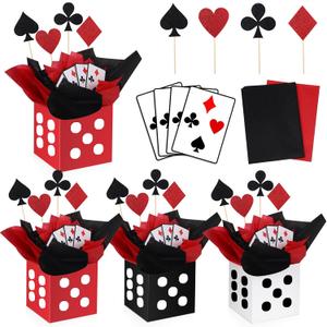 WinnerWhy 4 Sets Casino Theme Party Decorations Dice Centerpieces for Tables Casino Night Table Party Toppers with White, Black, Red Dice Box Poker Cutouts and Sticks for Graduation Birthday Decor
