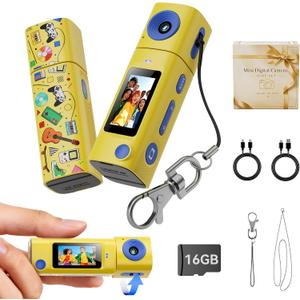 Mini Keychain Digital Camera:2K Digital Mini Camera with 16GB Card,Vintage Keychain Video Camera, 1" HD LCD Display, 400mAh Battery Portable Small Cameras with Elegant Gift Box