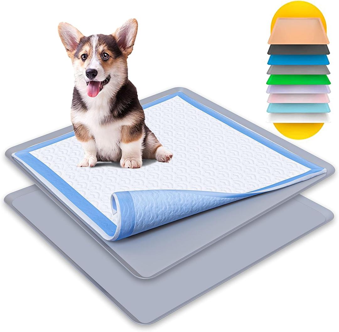 TidyFriend Dog Pee Pad Holder Tray  Fits Up to 24” x 24” Pee Pad Holder for Dogs  Stable Grip, Raised Edges, QuickWipe Silicone Surface Dog Pad Holder for Indoor Flooring Protection (Dark Grey)