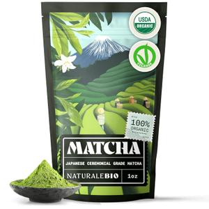 NaturaleBio Matcha Green Tea Powder. Ceremonial Grade Organic, 1 oz. From Uji, Kyoto for Traditional Japanese Tea Ceremony. Matcha Powder Free of Added Sugars and Preservatives. (1 ounce (Pack of 1)), Best By 11/30/2025