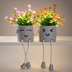 Cute Fake Plants, Flower Pots with String Lights, Fake Plants Artificial for Desk Dcor, Office Decor for Women, Shelf Decor for Gift, Bathroom Decoration, Window Sill Decor (Z-color-202)