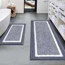 Pauwer 2 Piece Non Slip Bath Mats, Absorbent Shower Rugs for Bathroom Floor, Tub and Shower (18"x26"+18"x48", Dark Grey)