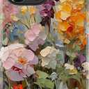 Silicone Cover Protective Phone Case for iPhone 14 Pro Max | Wireless Charging Compatible, Dual-Layer, Hard Shell, Shockproof, Stylish Designs for Women, Oil Painting Flowers