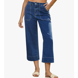 GRAPENT Capri Jeans for Women High Waisted Wide Leg Trendy Strechy Loose Straight Cropped Denim Jeans Pants with Pockets Medium