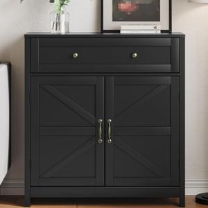 Buffet Sideboard with 2 Barn Doors,Black Kitchen Cabinet with Adjustable Shelf, Freestanding Floor Storage Cabinet, 30 inches x 12 inches x 34.5 inches