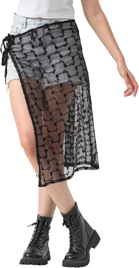 Lace Sarong Wraps for Women Beach Swim Sarong Coverups White Womens Bathing Suit Wrap Skirt Cover up (Medium, Black)