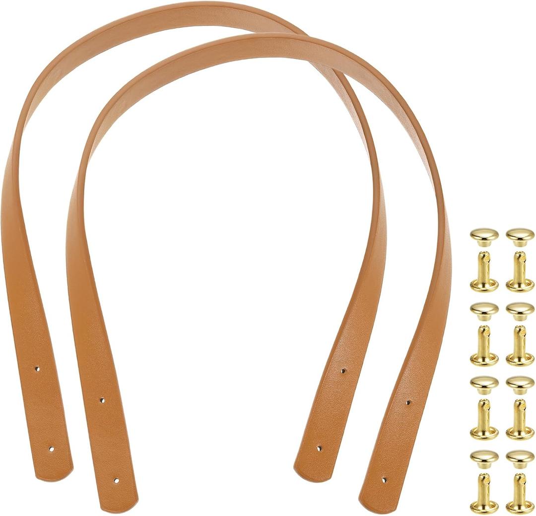 uxcell 2Pcs Leather Bag Handles, 23.6" Replacement Handle PU Leather Sew on Shoulder Purse Straps with Rivets for DIY Tote Bag Making Wallet Handbag Repair, Light Brown