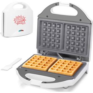 AshGlen Ceramic Mini Waffle Maker 2 Slices, Belgian Waffle Maker, Waflera Electrica, Double Small Waffle Maker, Making 2  4" Waffles with PFAS-Free Ceramic Coated Non-Stick Cooking Plates, White