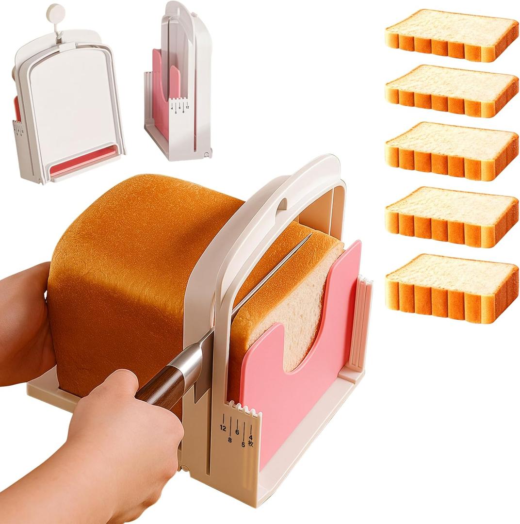 2026 NEW Bread Slicer Guide for Homemade Bread | 5 Thicknesses Mode for Sourdough, Rounds Loaves, Bagels, Toast & Sandwiches | Foldable & Adjustable | Space Saving | Indoor Outdoor Use