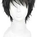 OYSRONG Men Short 11.81'' Black Curly Multifunction Fluffy Layered Frizzy Cosplay Heat Resistant Fibre Wig For Men