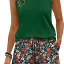 WIHOLL Two Piece Sets for Women Summer Lounge Short Sets Tank Square Neck Sleeveless Sweatsuit with Pocket, Green, Large